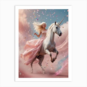 Unicorn - Girl In Pink Dress Art Print