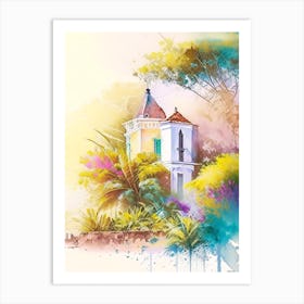 Ile De La Reunion France Watercolour Pastel Tropical Destination Art Print
