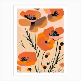 Desert Poppy Wildflower Modern Muted Colours 2 Art Print