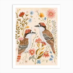 Folksy Floral Animal Drawing Kookaburra 2 Art Print