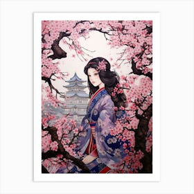 Cherry Blossoms Japanese Style Illustration 9 Art Print