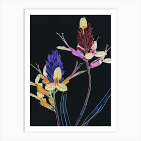 Neon Flowers On Black Prairie Clover 3 Art Print