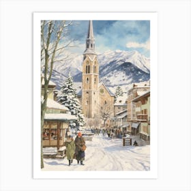 Vintage Winter Illustration Lech Austria 2 Art Print