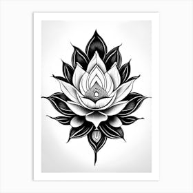 Lotus Flower, Symbol, Third Eye Simple Black & White Illustration 4 Art Print