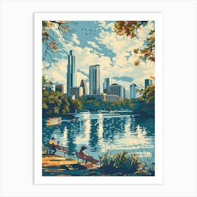 Duotone Illustration Zilker Metropolitan Park Austin Texas 2 Art Print