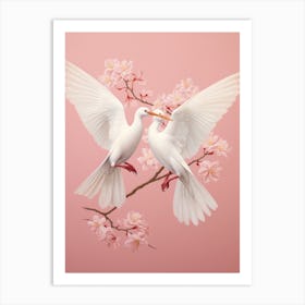 Doves In Cherry Blossoms Art Print