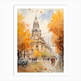 Bucharest Romania In Autumn Fall, Watercolour 2 Art Print