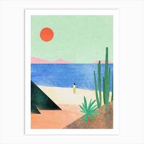 Sunset Beach Girl, Modern Travel Poster Art Print