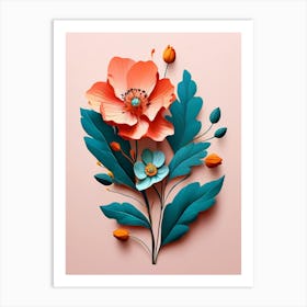 Paper Flowers On A Pink Background Art Print