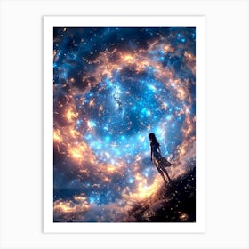 Girl looking at the swirling skies Art Print