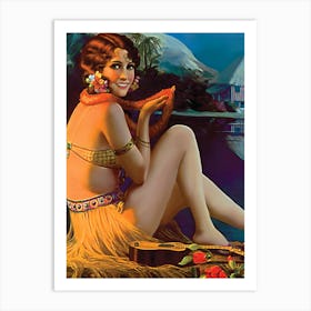 Pinup Hula Girl With Flower Wreath Art Print