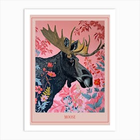 Floral Animal Painting Moose 2 Poster Art Print