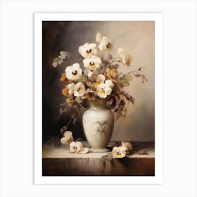 Pansy, Autumn Fall Flowers Sitting In A White Vase, Farmhouse Style 4 Art Print