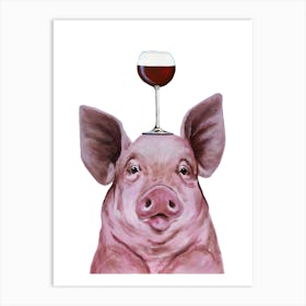 Pig With Wineglass Art Print