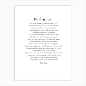 Modern Love Poem By John Keats Art Print