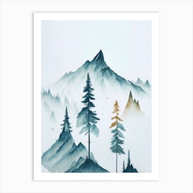 Mountain And Forest In Minimalist Watercolor Vertical Composition 110 Art Print