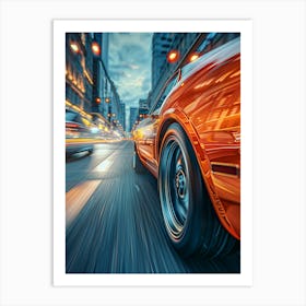 Speeding Car On City Street Art Print