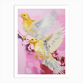 Pink Ethereal Bird Painting Yellowhammer 1 Art Print