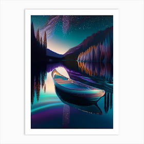 Canoe On Lake, Water, Waterscape Holographic 1 Art Print