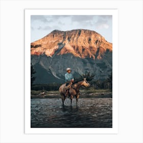 Horse, Cowboy, Stone Rock Art Print