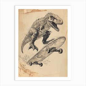 Vintage Icthyosaurus Dinosaur On A Skateboard 2 Art Print