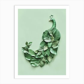 Peacock Made Of Leaves Art Print