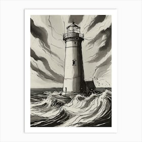 Lighthouse In The Storm Art Print