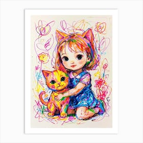 Little Girl With Cat Art Print