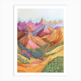 Colourful Mountain Illustration Poster Art Print 15 Art Print