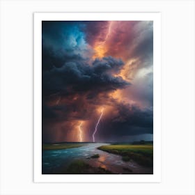 Lightning Over The River Art Print