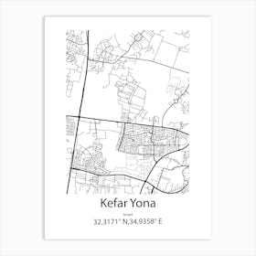 Kefar Yona,Israel Minimalist Map Art Print