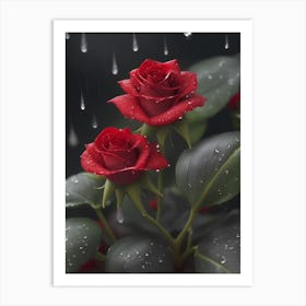 Red Roses At Rainy With Water Droplets Vertical Composition 31 Art Print