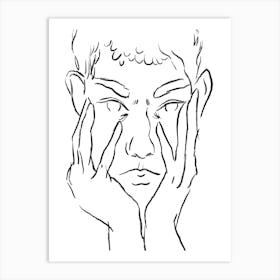 Boy With His Hands On His Face Art Print Art Print