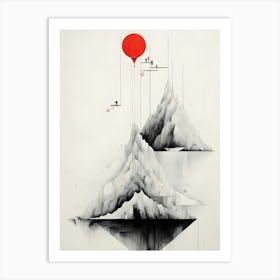 MInimal mountains Red Balloon In The Sky Art Print