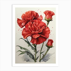 Red Carnations Watercolor Art Print