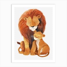 Barbary Lion Family Bonding Clipart 2 Art Print