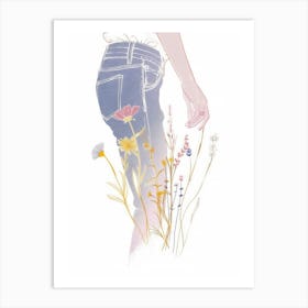 Floral Blue Jeans Line Art 2 Art Print