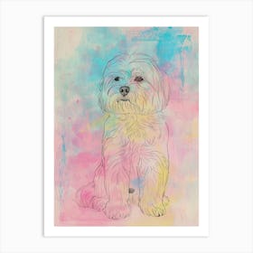 Coton De Tulear Dog Pastel Line Watercolour Illustration  2 Art Print