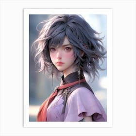 Anime Girl With Grey Hair Art Print