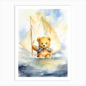 Sailing Teddy Bear Painting Watercolour 4 Art Print