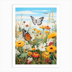 Butterflies With Wild Flower Japanese Style Painting 3 Art Print