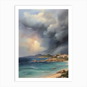 Sardinia beaches and thunderstorm. Oil colors . 1 Art Print