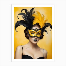 A Woman In A Carnival Mask, Yellow And Black (22) Art Print