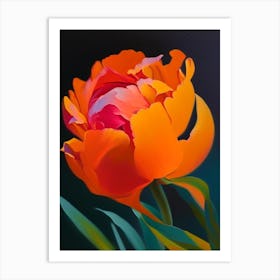 Single Stem Of Peony Orange Colourful Painting Art Print