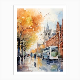 Dublin Ireland In Autumn Fall, Watercolour 2 Art Print