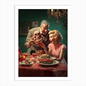 Creepy 1950s Christmas Dinner Scene 1 Art Print
