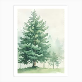 Douglas Fir Tree Atmospheric Watercolour Painting 3 Art Print
