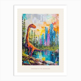 Colourful Dinosaur In A Woodland Painting Poster Art Print