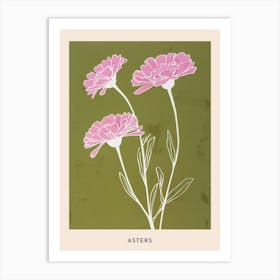 Pink & Green Asters 1 Flower Poster Art Print