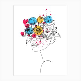 Line art style woman with watercolor painting IX Art Print